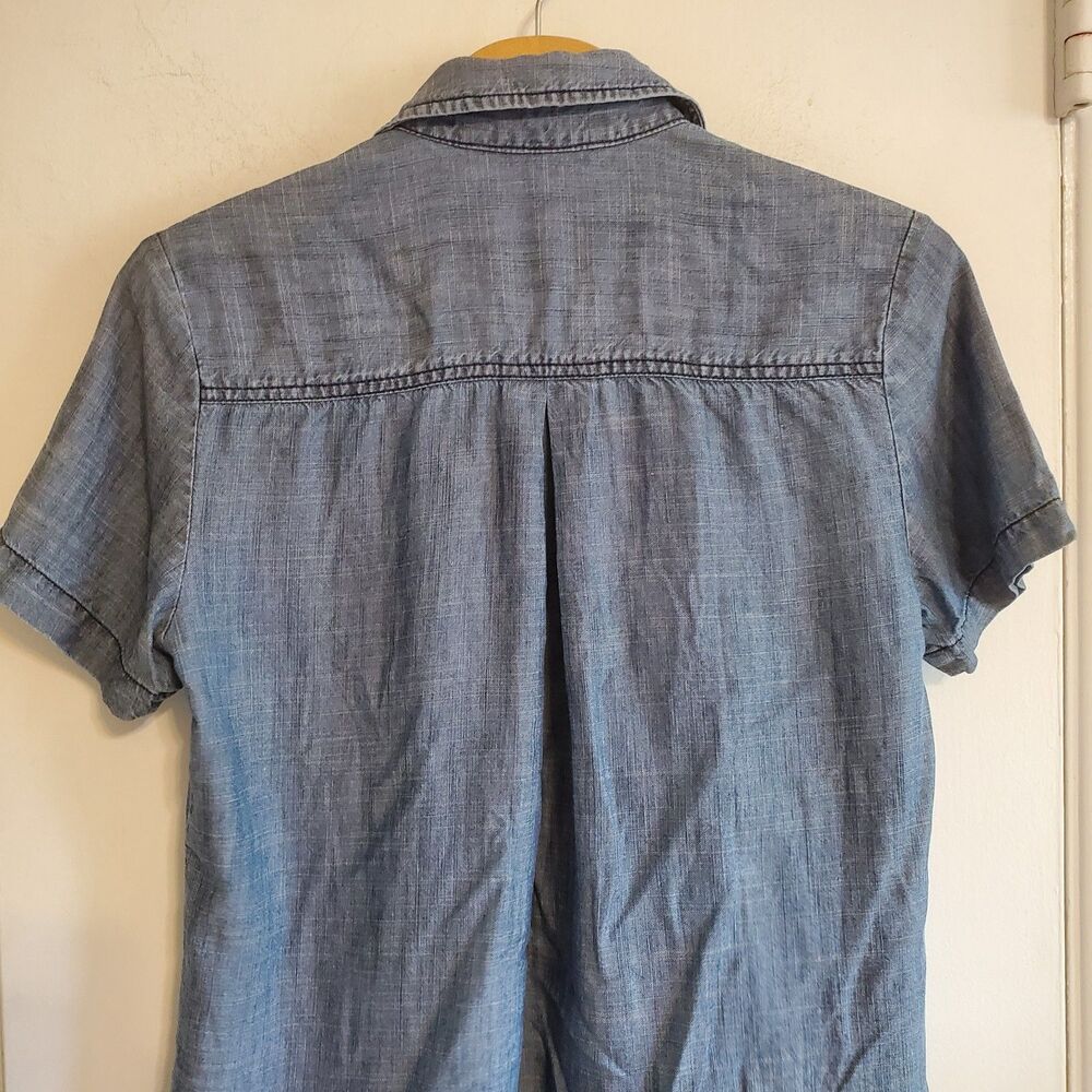 Trina Turk Linen Tencel Blend Chambray Demin Button Up Top Size XS Western Prepp - Picture 5 of 10